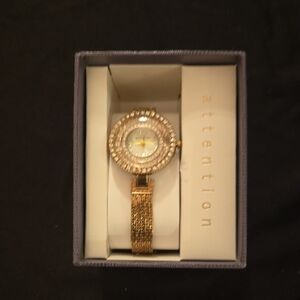 Attention Gold Watch with Crystal Details